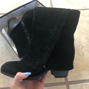 Fold-over style, black velvet material boots
